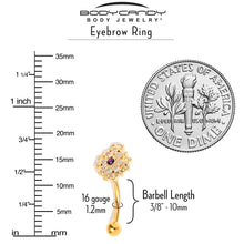 Load image into Gallery viewer, 16G 5/16 Vitrail Gem Gold Tone Blossom Bloom Curved Eyebrow Ring
