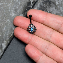 Load image into Gallery viewer, Blue Aurora Gem Black Night Blossom Belly Ring

