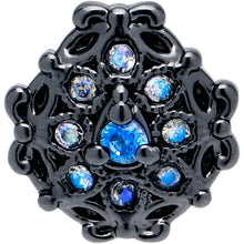 Load image into Gallery viewer, 20G  7mm Blue Aurora Gem Black Night Blossom L Shape Nose Ring
