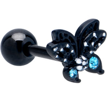 Load image into Gallery viewer, 16G 1/4 Blue CZ Gem Black Night Drama Butterfly Cartilage Earring
