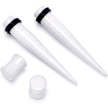 Load image into Gallery viewer, White Acrylic Shimmer Finish Taper Plug Set 6mm to 20mm Sizes
