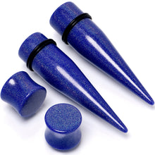 Load image into Gallery viewer, Blue Acrylic Shimmer Finish Taper Saddle Plug Set 6mm to 20mm Sizes
