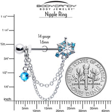 Load image into Gallery viewer, 14G 9/16 Blue CZ Gem Spiderweb Chain Dangle Nipple Ring Set
