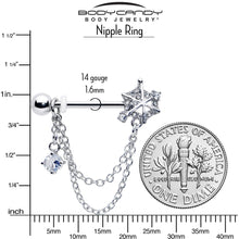 将图片加载到图库查看器，14G 9/16 Clear CZ Gem Spiderweb Chain Dangle Nipple Ring Set
