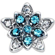 Load image into Gallery viewer, 20G 7mm Blue CZ Gem Snowflake Flower Left Side Nose Screw
