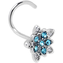 Load image into Gallery viewer, 20G 7mm Blue CZ Gem Snowflake Flower Left Side Nose Screw
