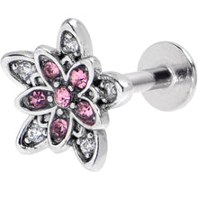 Load image into Gallery viewer, 16G 5/16 Pink Clear CZ Gem Snowflake Flower Labret Monroe Tragus
