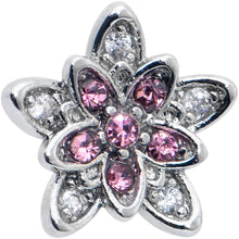 Load image into Gallery viewer, 16G 5/16 Pink Clear CZ Gem Snowflake Flower Labret Monroe Tragus

