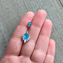 将图片加载到图库查看器，Blue Clear Gem Oh So Ornate Oval Double Mount Belly Ring
