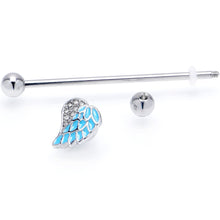 Load image into Gallery viewer, 14G Blue Heavenly Heart Angel Wings Industrial Barbell 38mm
