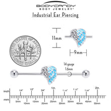Load image into Gallery viewer, 14G Blue Heavenly Heart Angel Wings Industrial Barbell 38mm
