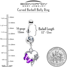 Load image into Gallery viewer, Clear Gem Butterfly Rose Flower Purple Dangle Belly Ring
