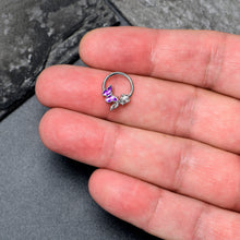 Load image into Gallery viewer, 16G 3/8 Clear CZ Gem Butterfly Rose Purple Hinged Segment Ring
