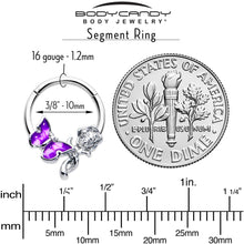 Load image into Gallery viewer, 16G 3/8 Clear CZ Gem Butterfly Rose Purple Hinged Segment Ring
