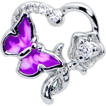 将图片加载到图库查看器，16G 5/16 Clear CZ Gem Butterfly Rose Purple Internally Threaded Labret
