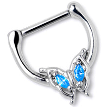 Load image into Gallery viewer, 16G 5/16 Blue Gem Fancy Fab Butterfly Cartilage Clicker

