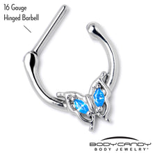Load image into Gallery viewer, 16G 5/16 Blue Gem Fancy Fab Butterfly Cartilage Clicker
