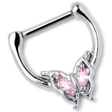Load image into Gallery viewer, 16G 5/16 Pink Gem Fancy Fab Butterfly Cartilage Clicker
