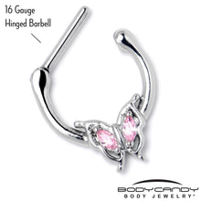 Load image into Gallery viewer, 16G 5/16 Pink Gem Fancy Fab Butterfly Cartilage Clicker
