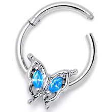 Load image into Gallery viewer, 16G 3/8 Blue Gem Fancy Fab Butterfly Hinged Segment Ring
