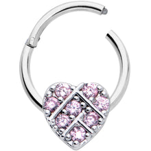 Load image into Gallery viewer, 16G 3/8 Pink CZ Gem Lattice Heart Hinged Segment Ring
