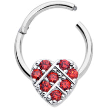 Load image into Gallery viewer, 16G 3/8 Red CZ Gem Lattice Heart Hinged Segment Ring
