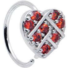 Load image into Gallery viewer, 20G 5/16 Red CZ Gem Lattice Heart Nose Hoop
