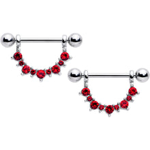 Load image into Gallery viewer, 14G 9/16 Red CZ Gem January Birthstone Dangle Nipple Shield Set
