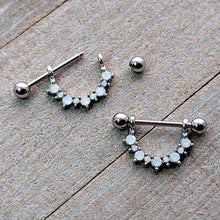 Load image into Gallery viewer, 14G 9/16 White Synthetic Opal October Birthstone Nipple Shield Set
