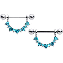 Load image into Gallery viewer, 14G 9/16 Blue CZ Gem March Birthstone Dangle Nipple Shield Set
