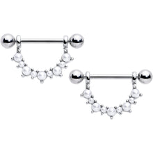 Load image into Gallery viewer, 14G 9/16 White Faux Pearl June Birthstone Dangle Nipple Shield Set
