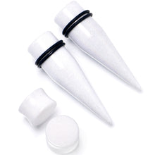 Load image into Gallery viewer, White Acrylic Shimmer Finish Taper Plug Set 6mm to 20mm Sizes
