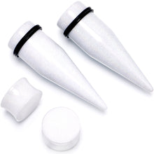 Load image into Gallery viewer, White Acrylic Shimmer Finish Taper Plug Set 6mm to 20mm Sizes
