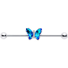 Load image into Gallery viewer, 14G Blue CZ Gem Simply Colorful Butterfly Industrial Barbell 38mm
