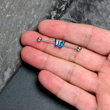 Load image into Gallery viewer, 14G Blue CZ Gem Simply Colorful Butterfly Industrial Barbell 38mm
