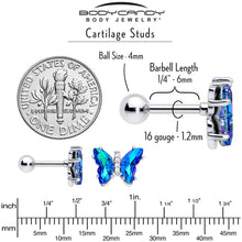 Load image into Gallery viewer, 16G 1/4 Blue CZ Gem Simply Colorful Butterfly Cartilage Earring
