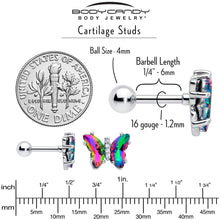 将图片加载到图库查看器，16G 1/4 Rainbow CZ Gem Simply Colorful Butterfly Cartilage Earring
