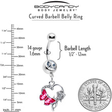 Load image into Gallery viewer, Clear Gem Butterfly Rose Flower Pink Dangle Belly Ring
