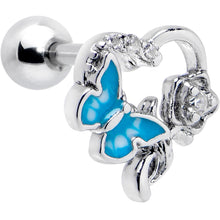 Load image into Gallery viewer, 16G 1/4 Clear CZ Gem Butterfly Rose Blue Cartilage Tragus Stud
