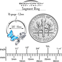 Load image into Gallery viewer, 16G 3/8 Clear CZ Gem Butterfly Rose Blue Hinged Segment Ring
