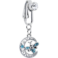 将图片加载到图库查看器，Blue Gem Lunar Dragonfly Fake Clip On Belly Ring
