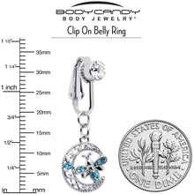 将图片加载到图库查看器，Blue Gem Lunar Dragonfly Fake Clip On Belly Ring
