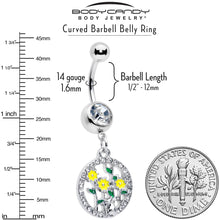 Load image into Gallery viewer, Clear Gem Cat Yellow Flowers Dangle Belly Ring
