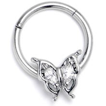 Load image into Gallery viewer, 16G 3/8 Clear Gem Fancy Fab Butterfly Hinged Segment Ring
