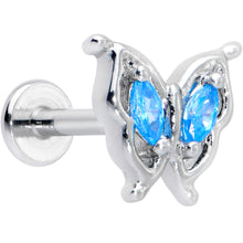 Load image into Gallery viewer, 16G 5/16 Blue Gem Fancy Fab Butterfly Internally Threaded Labret
