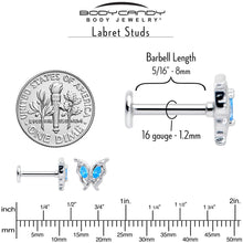 Load image into Gallery viewer, 16G 5/16 Blue Gem Fancy Fab Butterfly Internally Threaded Labret
