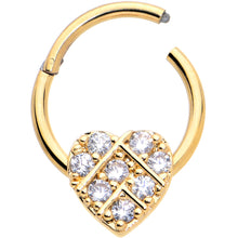 将图片加载到图库查看器，16G 3/8 Clear CZ Gem Gold Tone Lattice Heart Hinged Segment Ring
