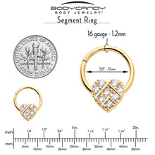 将图片加载到图库查看器，16G 3/8 Clear CZ Gem Gold Tone Lattice Heart Hinged Segment Ring
