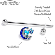 Load image into Gallery viewer, 14G Blue CZ Gem Butterfly Love Heart Industrial Barbell 38mm
