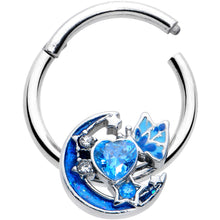 Load image into Gallery viewer, 16G 3/8 Blue CZ Gem Butterfly Love Heart Hinged Segment Ring
